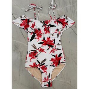 Albion Fit The Wave Le Fleur Floral Ruffle Off-Shoulder Swimsuit Women's S #90